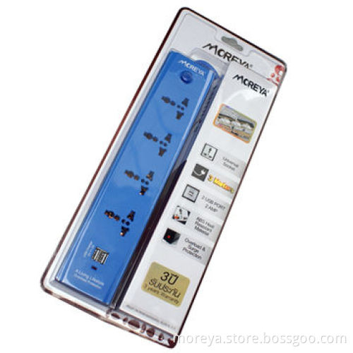Power strip of universal standard, with 4 socket outlets + 2 USB plugs, extension cord
